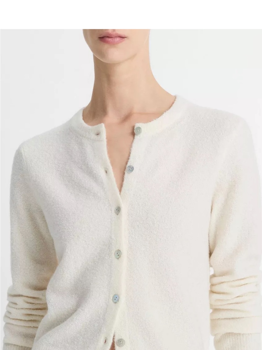 Vince Cream Button-Up Plush Knit Cardigan